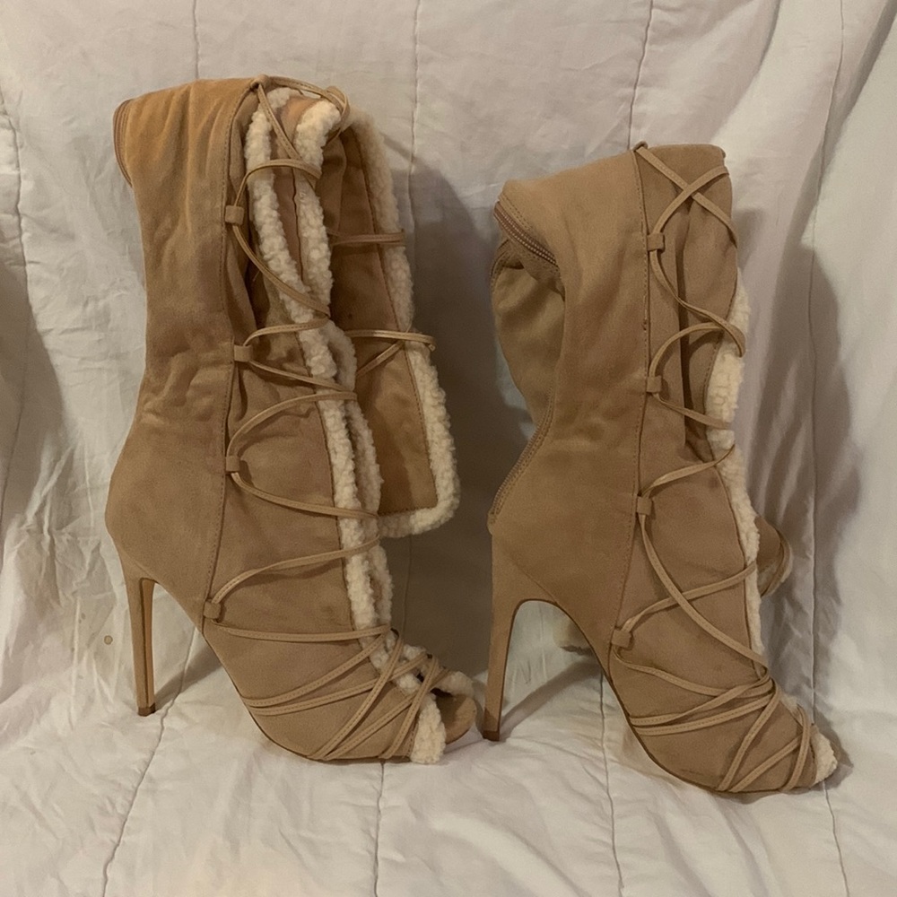 Shoedazzle thigh high boots (zip and lace up heeled boots)